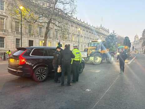 A tractor from the Littledown Christmas Tree Farm parked in Whitehall this morning.