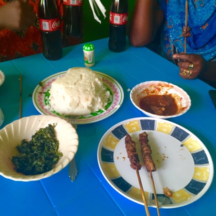 Ugali, beef and fresh vegetables