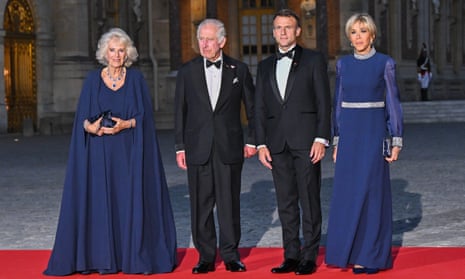 Queen Camilla and King Charles with Emmanuel and Brigitte Macron at the Palace of Versailles on Wednesday evening.