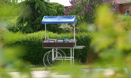 Covered book wagon by the roadside in Torup, Denmark