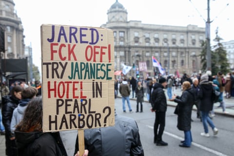 Demonstrators gather outside the former General Staff building to protest a decision to demolish the structure.