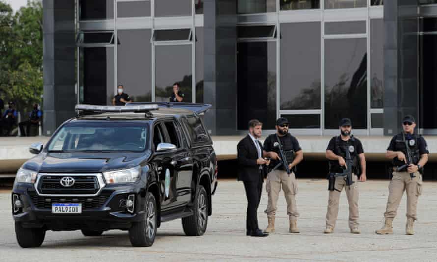 Security forces guard the main entrance of the supreme court in Brasília.