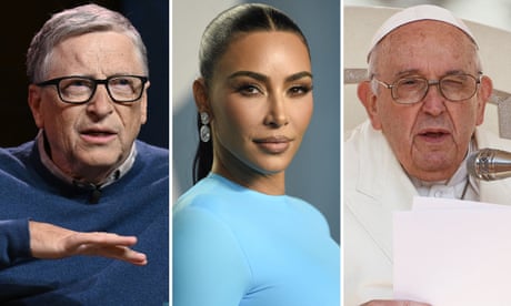 Composite (from L-R) of Bill Gates, Kim Kardashian and Pope Francis.