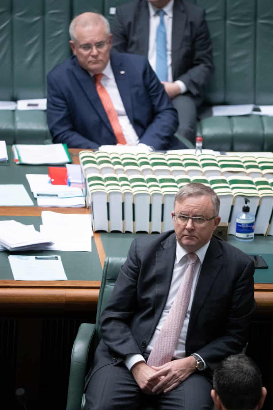 Opposition leader Anthony Albanese and prime minister Scott Morrison during question time