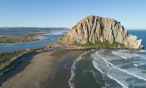 Aerial view of the sacred Morro Rock in Morro Bay, California