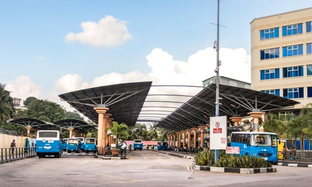 The bus station in Victoria, Mahe Island, Seychelles.
