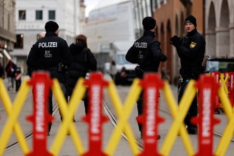 Police are stationed outside the 62nd Munich Security Conference in Munich, Germany.
