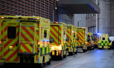 A row of ambulances outside the Royal London hospital.