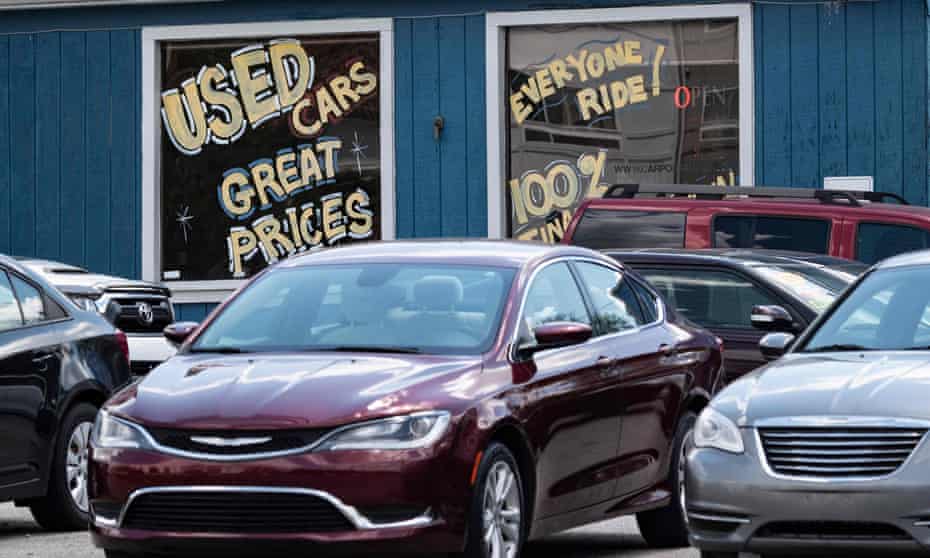 A used car dealership is seen in Laurel, Maryland.