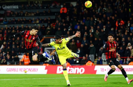 Evanilson of AFC Bournemouth heads home to equaliser against Tottenham Hotspur.