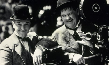 Laurel and Hardy on the set of Block-Heads.