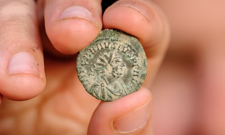 A coin found during excavation at Roman site in Richborough, Kent