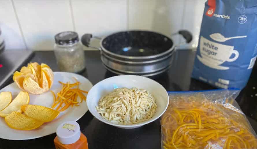 Ingredientai apelsininiams ryžiams gaminti