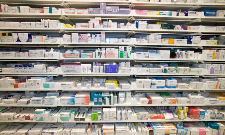 Display of shelving in UK pharmacy