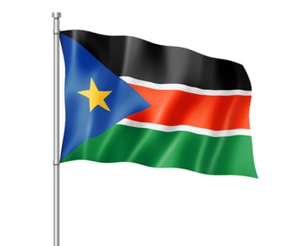 A flag consisting of three broad horizontal stripes of black, red, and green (top to bottom), with two narrower white horizontal stripes separating the black and red and the red and green stripes, and a blue triangle at the hoist, within which is a five-pointed yellow star