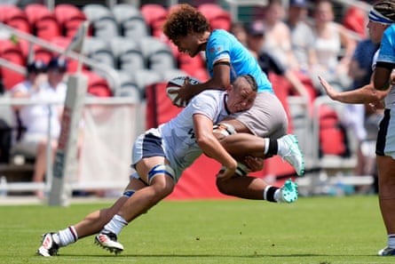 Fiji’s Alfreda Fisher is tackled by US’s Tahlia Brody during an international in July