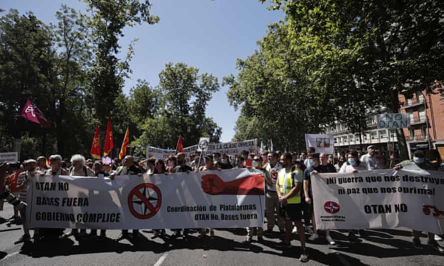 People gather to protest against Nato in Madrid, Spain