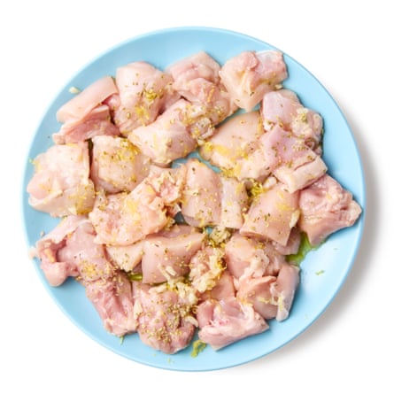 chicken cubes marinading