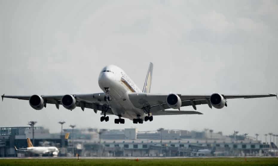 Singapore Airlines plane takes off from Changi airport.