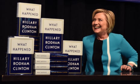 Hillary Clinton with her book What Happened, published by Simon & Schuster