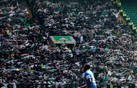 Celtic fans celebrate during the win over Rangers