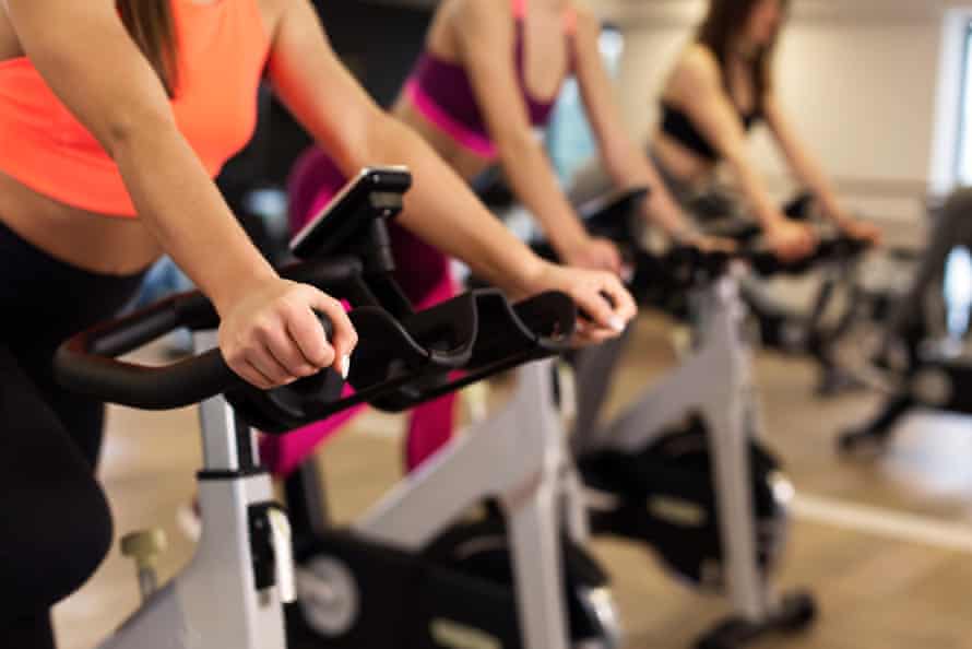 Women on exercise bikes