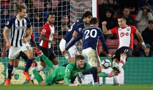 Southampton’s Fraser Forster looses control of the ball, but The Saints see out the win, beating West Bromwich Albion 1-0 at St Mary’s.