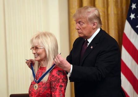 Donald Trump awards the Presidential Medal of Freedom to Miriam Adelson at the White House on 16 November 2018.