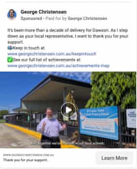 One of George Christensen’s Facebook advertisements, promoting his personal website
