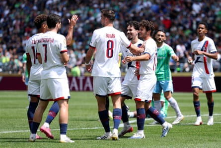 Khvicha Kvaratskhelia celebrates scoring for Paris Saint-Germain