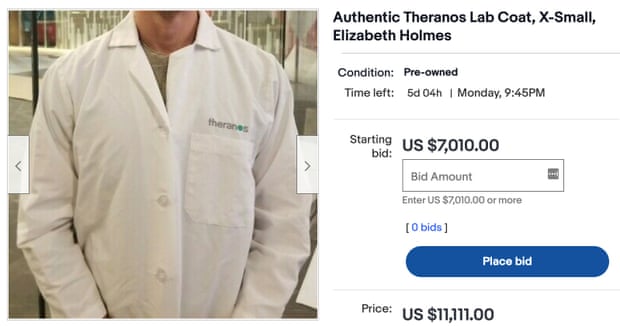 An ‘authentic’ Theranos lab coat for sale on eBay.