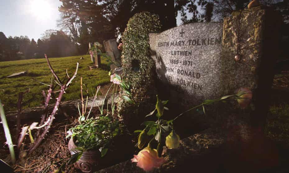 the grave of JRR Tolkien and his wife Edith in Wolvercote cemetery, Oxford.