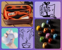 A peak design pouch, a spek stress ball, blue table chocolates, and Shared Cultures assorted miso jars