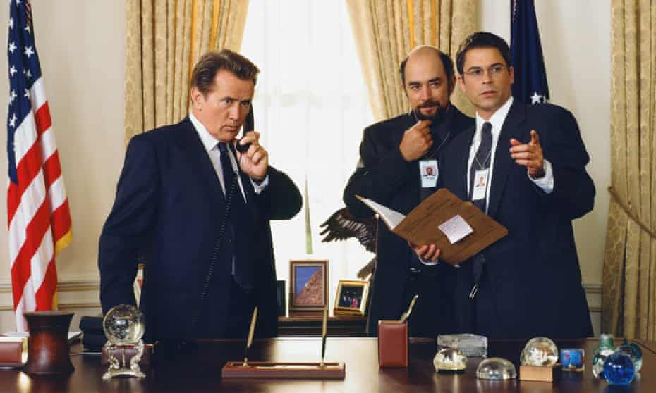Martin Sheen as President Josiah ‘Jed’ Bartlet, Richard Schiff as Toby Ziegler and Rob Lowe as Sam Seaborn in The West Wing.