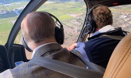 Anthony Albanese and Daniel Andrews survey Victoria's flooding from the air.