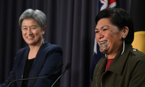 Australian foreign minster, Penny Wong (left), with her New Zealand counterpart, Nanaia Mahuta, in Canberra today.