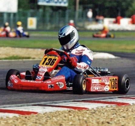 Susie Wolff Kart-racing as a teenager, with the Scotland flag proudly displayed.