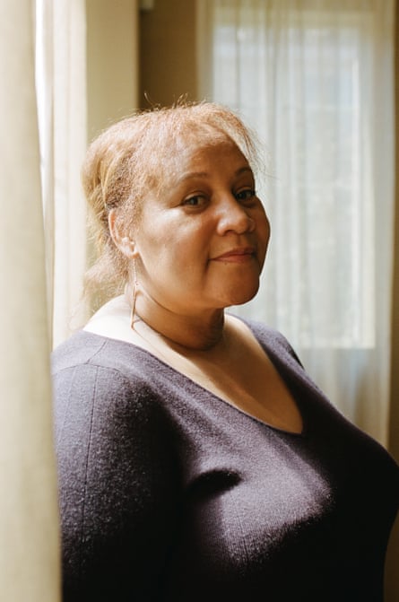 Meres-Sia Gabriel poses for a portrait at home in Richmond, California, on 21 Sept 2024. Gabriel is the child of Emory Douglas, the former Minister of Culture for the Black Panther Party.