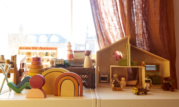 Building a home: wooden toys in the girls’ bedroom.