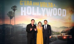 Quentin Tarantino (left) with Margot Robbie and Leonardo Di Caprio before the Italian premiere of Tarantino’s latest movie Once Upon a Time … In Hollywood.