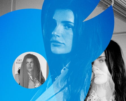 Three portraits of her given a design treatment