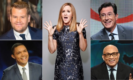 Composite of James Corden, Samantha Bee, Stephen Colbert, Larry Wilmore and Trevor Noah