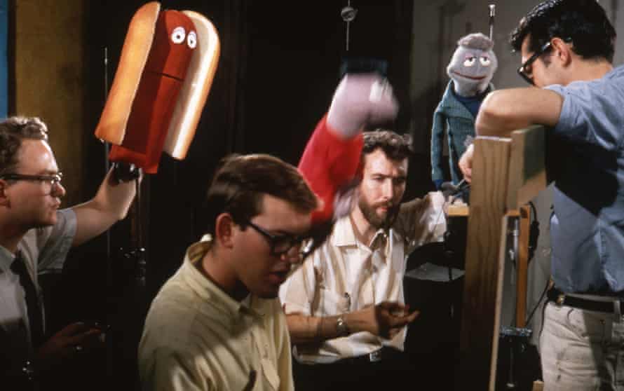 Jerry Juhl, Frank Oz, Jim Henson and Don Sahlin on the set of a Wilson’s Meat Company commercial, 1965.