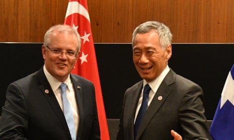 Australia’s prime minister Scott Morrison (left) and Singapore’s PM Lee Hsien Loong, pictured here in 2018. The pair are due to meet and commit to the idea of a travel bubble between their two countries. 