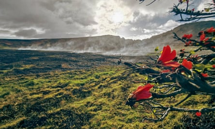 Asap terlihat di lembah Taman Nasional Rapa Nui di Pulau Paskah, Chili, pada 6 Oktober.