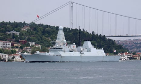 HMS Defender pictured on 14 June in Istanbul on its way to the Black Sea.
