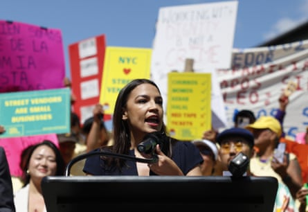 Ocasio-Cortez and Street Vendor Project advocates call for the continuation of locally led efforts to improve the Corona Plaza vendor market on 02 Aug 2023.