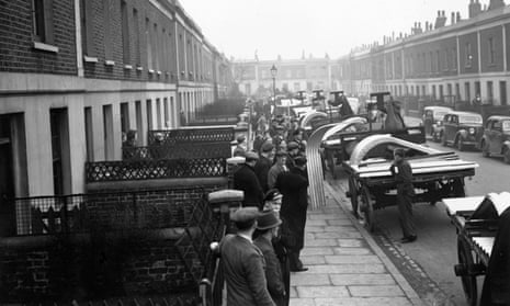 Anderson shelters being delivered in Islington, north London.