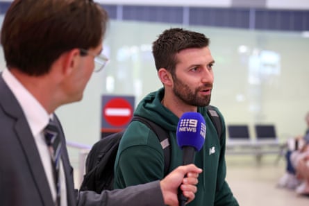 Mark Wood is interviewed at Perth airport
