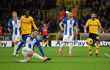 Pascal Gross hooks in to give the Seagulls the lead at Molineux.